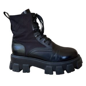 PRADA “Monolith” Black Leather & Nylon Combat Boots